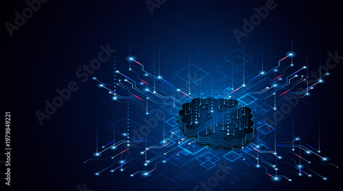 Circuit board of computer neural network or electronic artificial intelligence. Brain circuit technology. modern technology innovation concept background