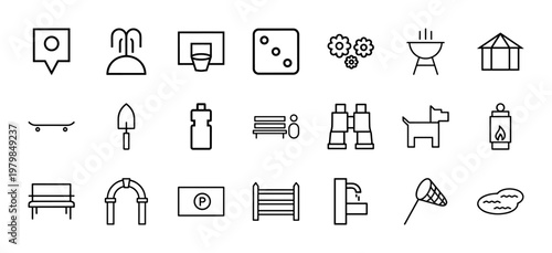 Minimalist park and outdoor recreation line icons set