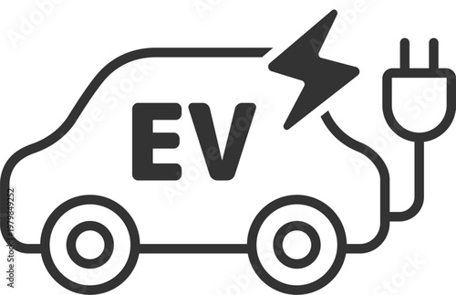 EV自動車のアイコン（線画）のイラスト