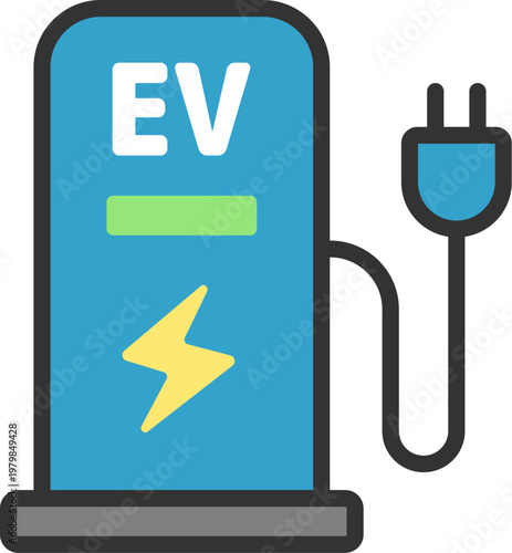 EV充電スタンドのアイコン（線画カラー）のイラスト