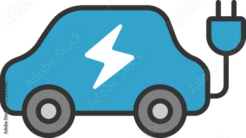 電気自動車のアイコン（線画カラー）のイラスト