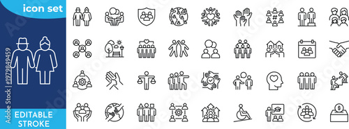 Minimalist Modern community outine icons set. editable stroke. Containing people, friendship, social, inclusion, inclusion, and more.