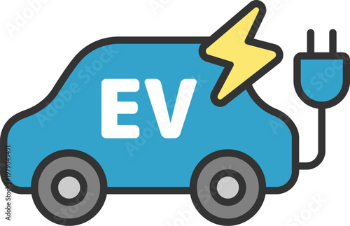 EV自動車のアイコン（線画カラー）のイラスト