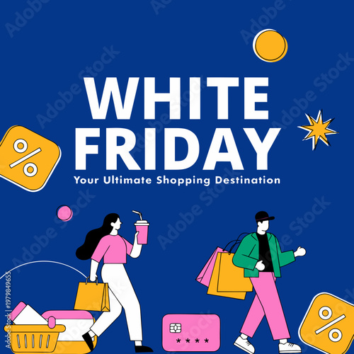 White Friday shopping poster in colorful flat illustration