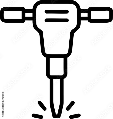 Jackhammer outline vector icon representing demolition, strength and heavy construction work.