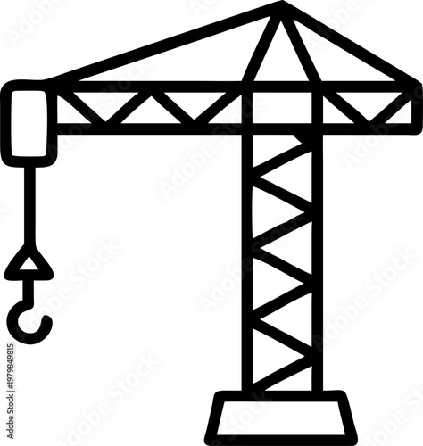 Crane outline vector icon symbolizing heavy lifting and construction industry.
