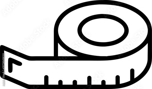 Measuring tape outline vector icon representing precision, planning and construction.