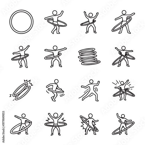 Person Hula Hooping Dynamic Poses Skillful Movement Fitness Activity Simple Line Art