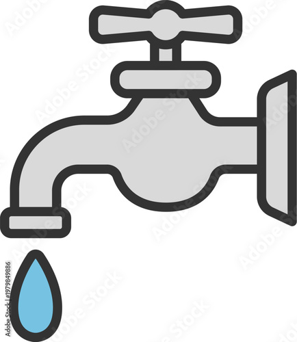 蛇口から出る、水のアイコン（線画カラー）のイラスト