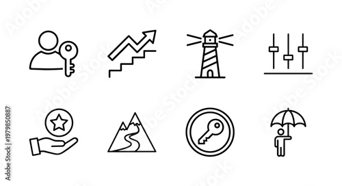 Minimalist personal development and career growth line icons