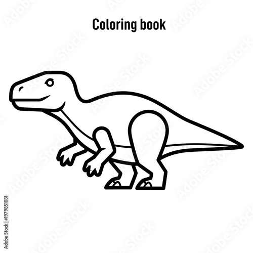 Simple black and white outline drawing of a friendly dinosaur, perfect for a children's coloring book activity.