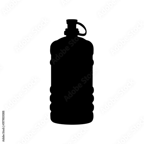 Black canteen silhouette, water bottle icon, outdoor drink container, camping accessory