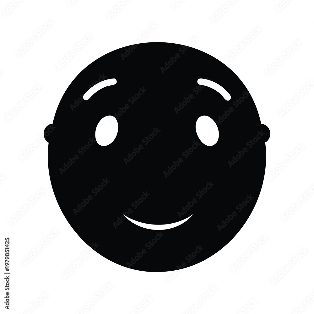 Obraz premium Smiling face icon, black emoticon, vector emoji, white background