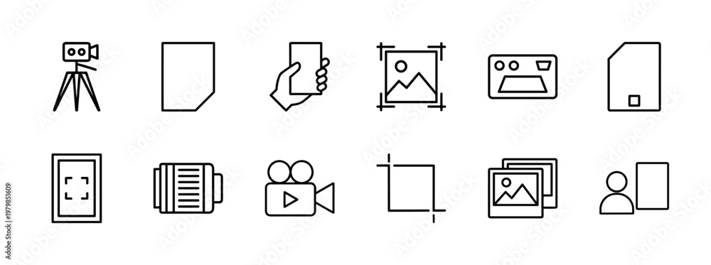 Fototapeta premium Minimalist photography and image editing line icon set
