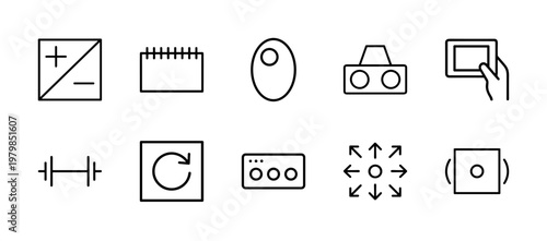 Photography and media line icon collection with camera and editing symbols