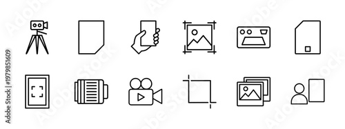 Minimalist photography and image editing line icon set