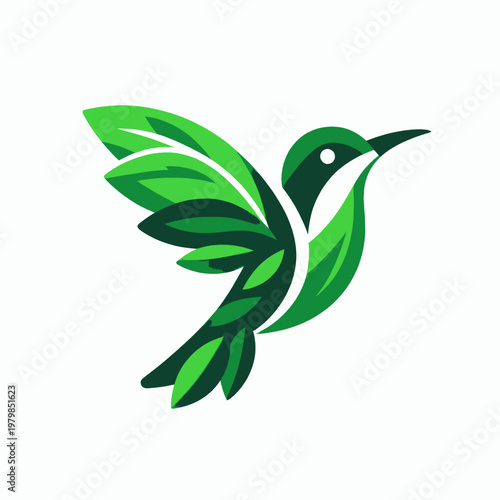 Modern Green Hummingbird Logo Design with Leaf Wings for Eco-Friendly Nature Branding