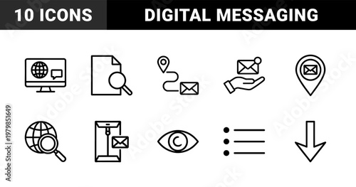 Business email and message outline icon set with orange accents