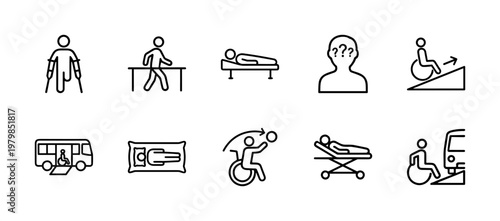 Minimalist accessibility and disability healthcare line icons for medical design