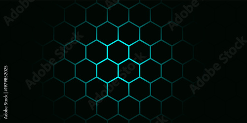 Hexagonal cyberspace green background. Hexagon grid tech pattern.