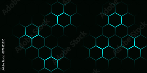 Hexagonal cyberspace green background. Hexagon grid tech pattern.