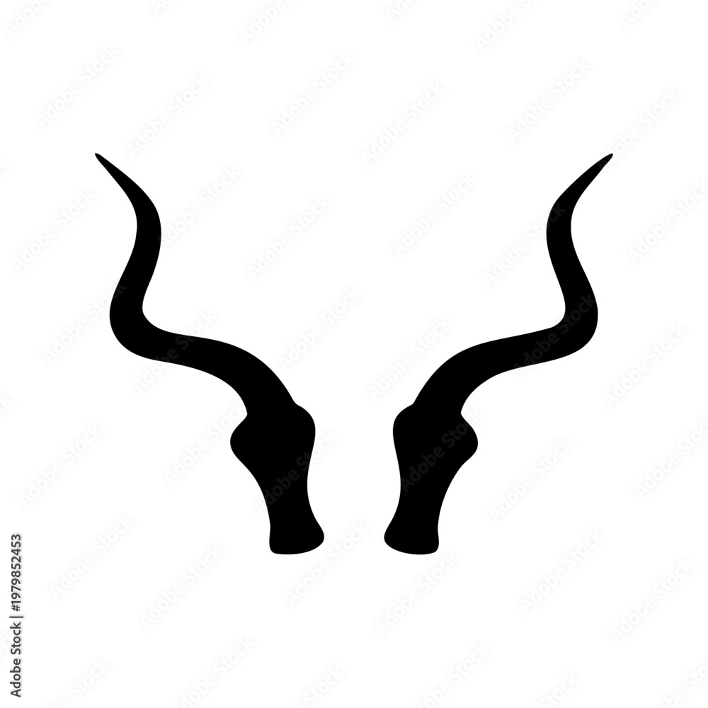 Fototapeta premium Bull horns, animal silhouette, black icon, vector graphic, wildlife symbol