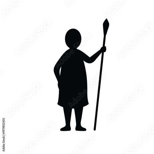 Black silhouette, warrior, ancient, tribal, spear, isolated