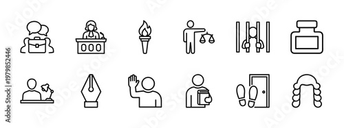 Legal justice and law enforcement line icons set