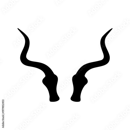 Bull horns, animal silhouette, black icon, vector graphic, wildlife symbol