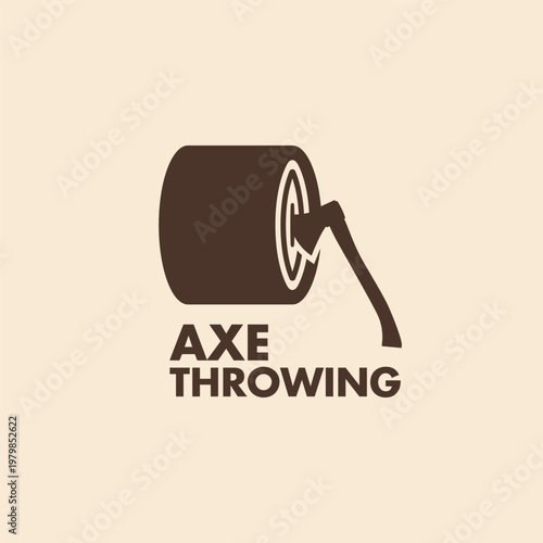 Axe throwing minimal logo design. Axe stuck in the piece of log wood symbol logo icon sign vector illustration