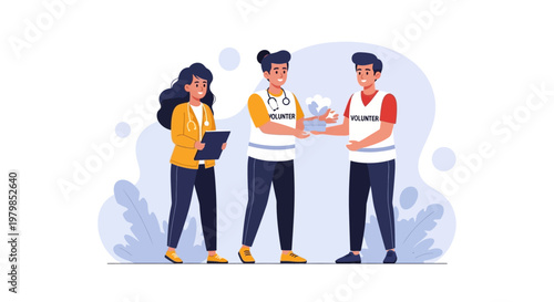 Team of Volunteers Engaged in Community Service Activity Illustration