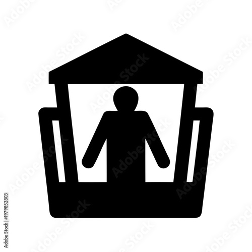 Black silhouette icon of person in chairlift, ski lift, chair lift, vector graphic