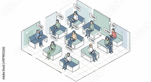 Isometric Illustration of People Working in a Coworking Space with Social Media Notification Bubbles, Digital Nomad Remote Work Concept
