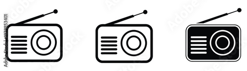 Radio, icon symbol template for graphic and web design, vector illustration, broadcast device, audio signal, communication technology, media concept, flat vector graphics for apps, websites, logo 