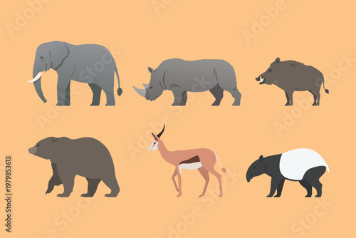 A group of endangered animals standing on a peach background