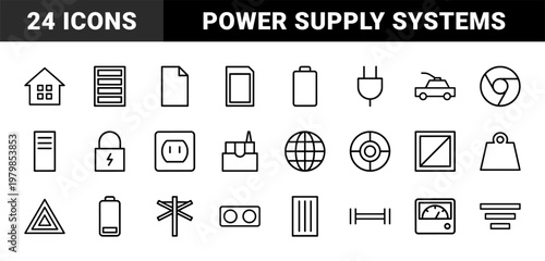 Minimalist electricity and power energy icon set