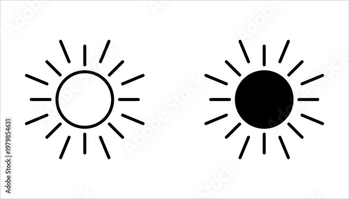 Set of sun icon in silhouette design, isolated on white background.