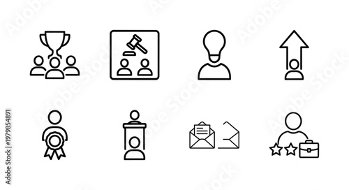 Business management and professional recruitment line icons