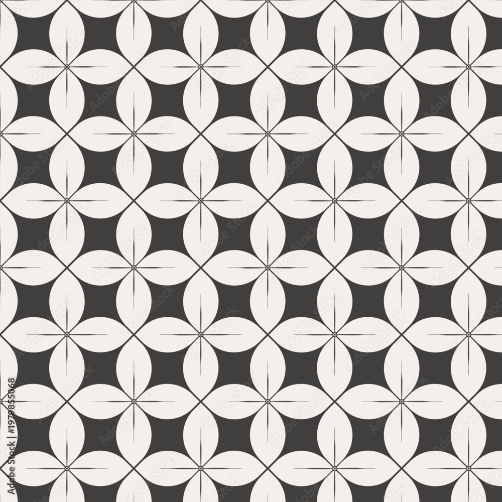 Fototapeta premium Indonesian batik motif with floral pattern. indonesian batik seamless pattern vector. black white seamless pattern background
