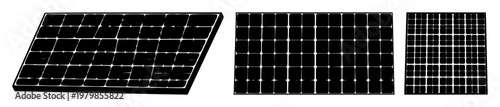 Solar panel grid set with a solid black icon against white background featuring renewable energy, clean power, and utility with modern technology and minimalism