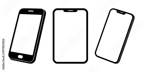 Authentication mobile phone set with solid black icon on white background featuring biometric authentication, device lock, dot grid with security and connectivity