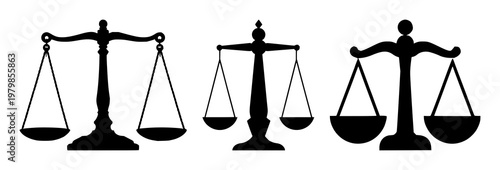 Ethical AI balance scales set with solid black icon and white background featuring symbol, AI, balance with justice and technology
