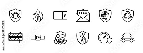 Security and protection outline icon set for web and app design.