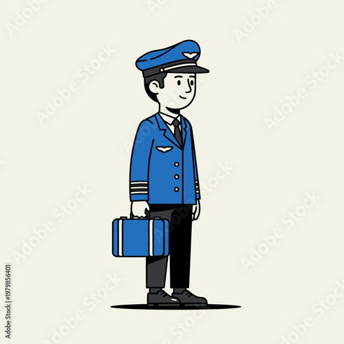 Professional male pilot in uniform holding a briefcase.