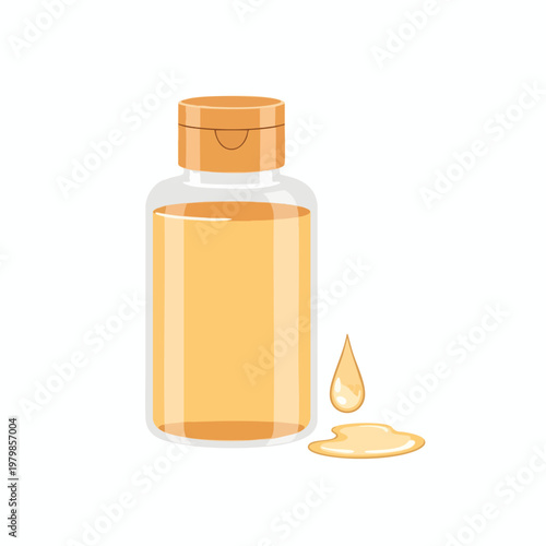 Clear Glass Bottle with Golden Liquid and Dropper for Skincare or Medicine