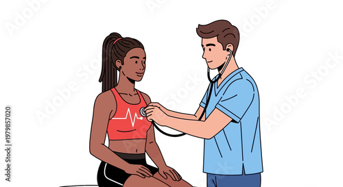 Doctor examining female athlete with stethoscope in medical checkup
