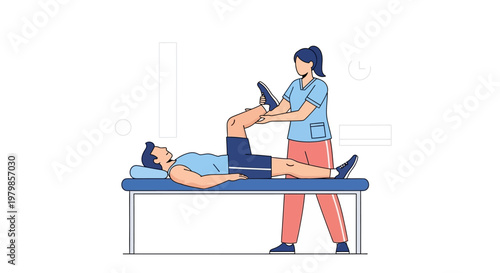 Physical therapist assisting patient with leg exercises on therapy table