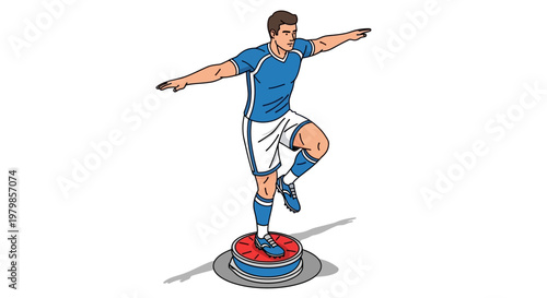 Athletic man balancing on exercise board in sportswear illustration