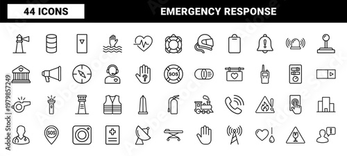 Minimalist emergency and safety line icon set for rescue services