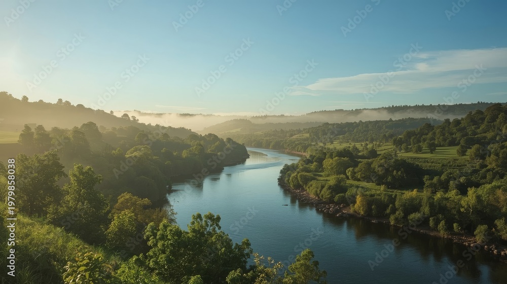 Fototapeta premium River Valley Landscape Aerial View Natural Scenic Background